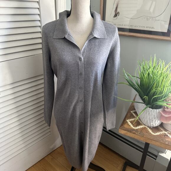 Quince Sweater Dress Womens XL Heather Gray Eco Knit Button Up Minimalist Winter - Picture 3 of 13
